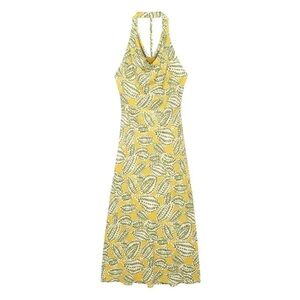 Zara Yellow and Green Backless Halter Dress